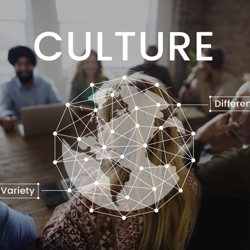 Workers having a meeting together network graphic